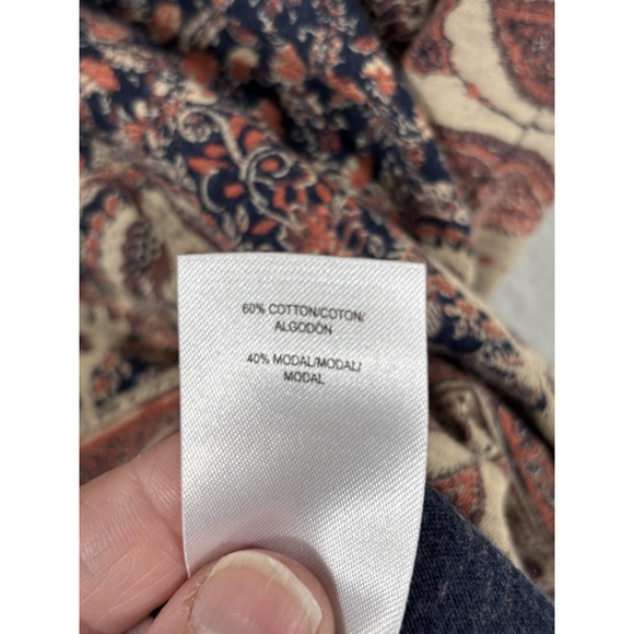 Lucky Brand Shirt Womens 2X Blue Boho Floral Paisley V Neck Short Sleeve Top - Picture 5 of 7